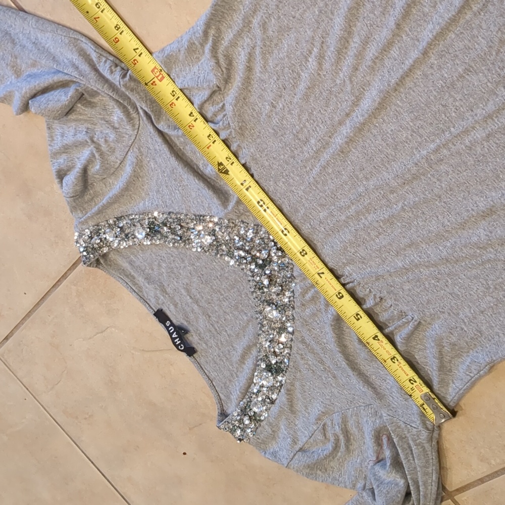 CHAUS Gray Long Sleeve Sequined Top PM - Picture 4 of 4